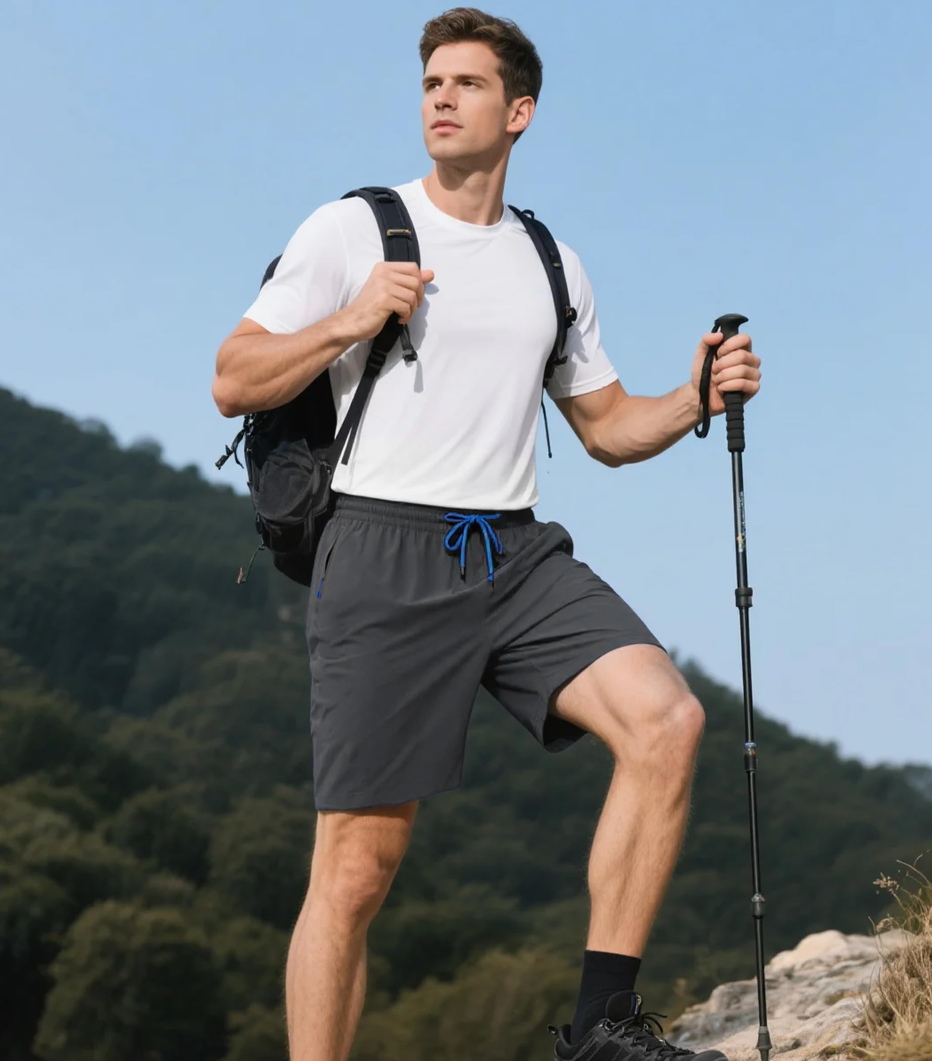 Separatec Pantalones cortos de senderismo para hombre, pantalones cortos casuales ligeros de secado rápido de 7 pulgadas con bolsillos con cremallera para actividades al aire libre, correr, viajes