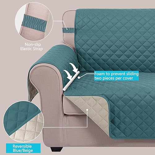 Miniatura 3 de U-NICE HOME Funda de sofá de 2 plazas, reversible, con correas elásticas, resistente al agua, para proteger los muebles contra perros (sofá biplaza