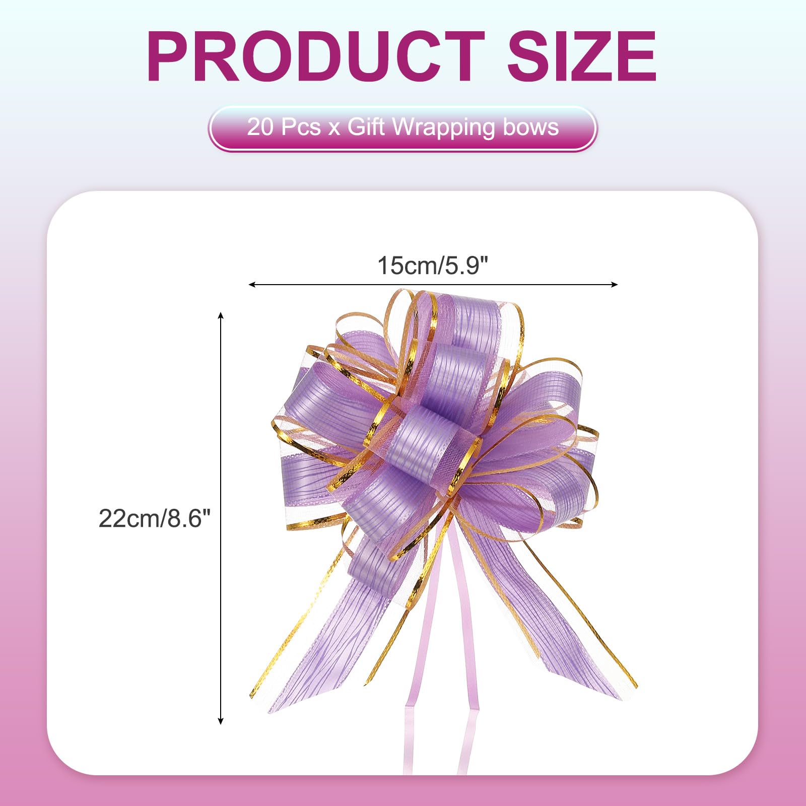 PATIKIL 20 Pcs Large Pull Bow Gift Wrapping, 9 Inch Ribbon Organza Metallic Purple Bows for Gift Wrapping Wedding Baskets Car - Image 2