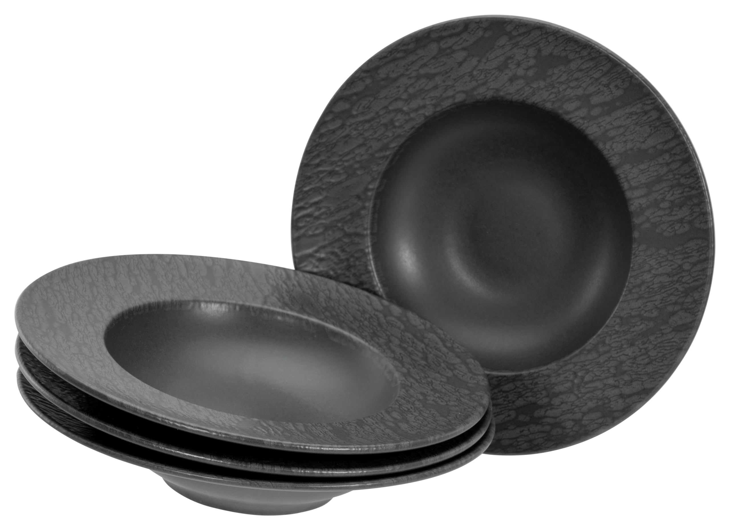 CreaTable, 21822, Serie Schiefer black, 4-teiliges Geschirrset, Teller Set aus Steinzeug