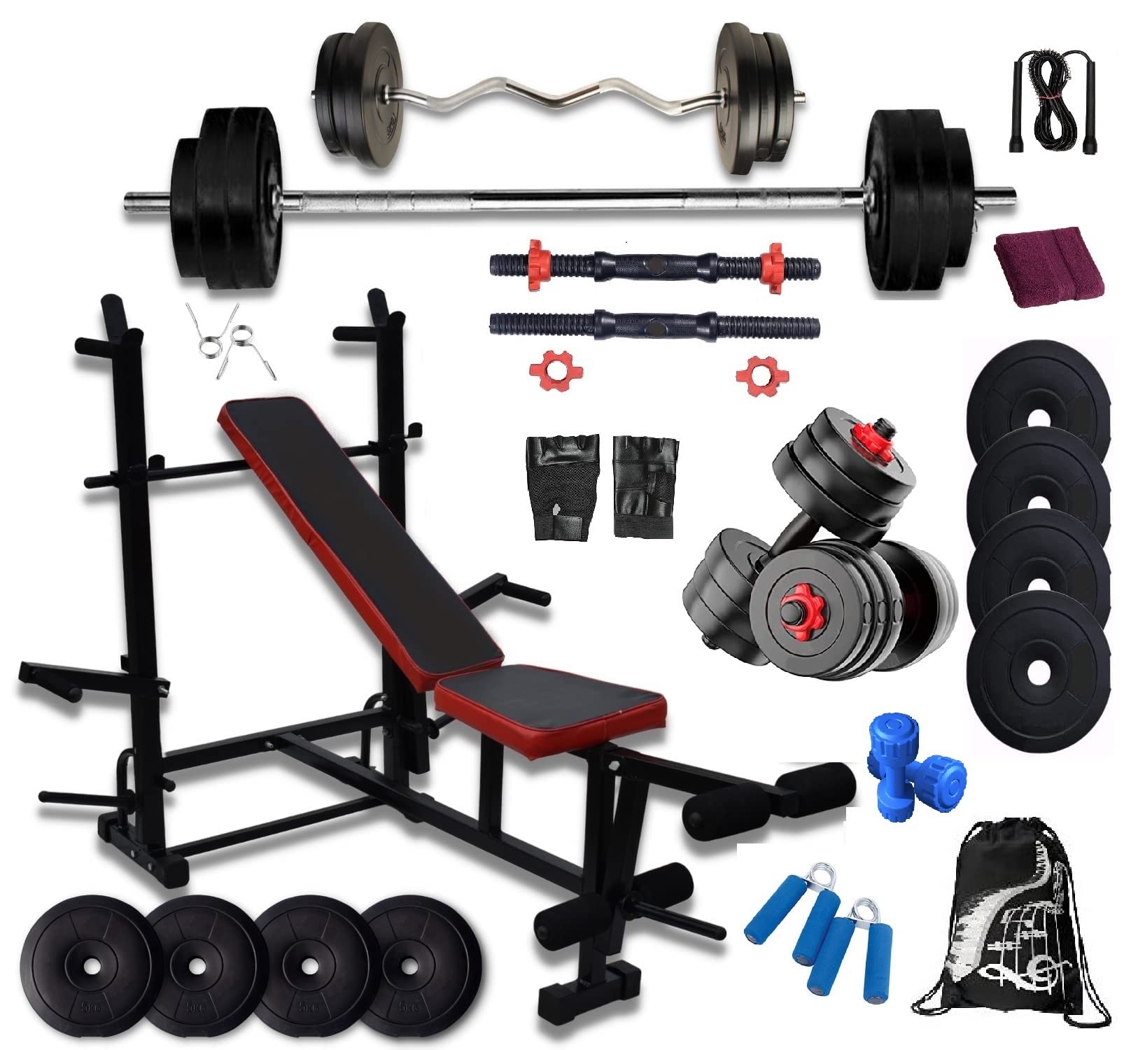 BODYFIT Home Gym Set, Home Gym Combo,3 Ft Curl +5 Ft Plain Rod n Pair of Dumbbell Rods, [25Kg-100Kg] Weight Plates 8 in 1 Gym Bench, Fitness Bench, Home Gym Equipment, Gym Accessories. (60KG Set) (B08XK2L6PL) Amazon Price History, Amazon Price Tracker