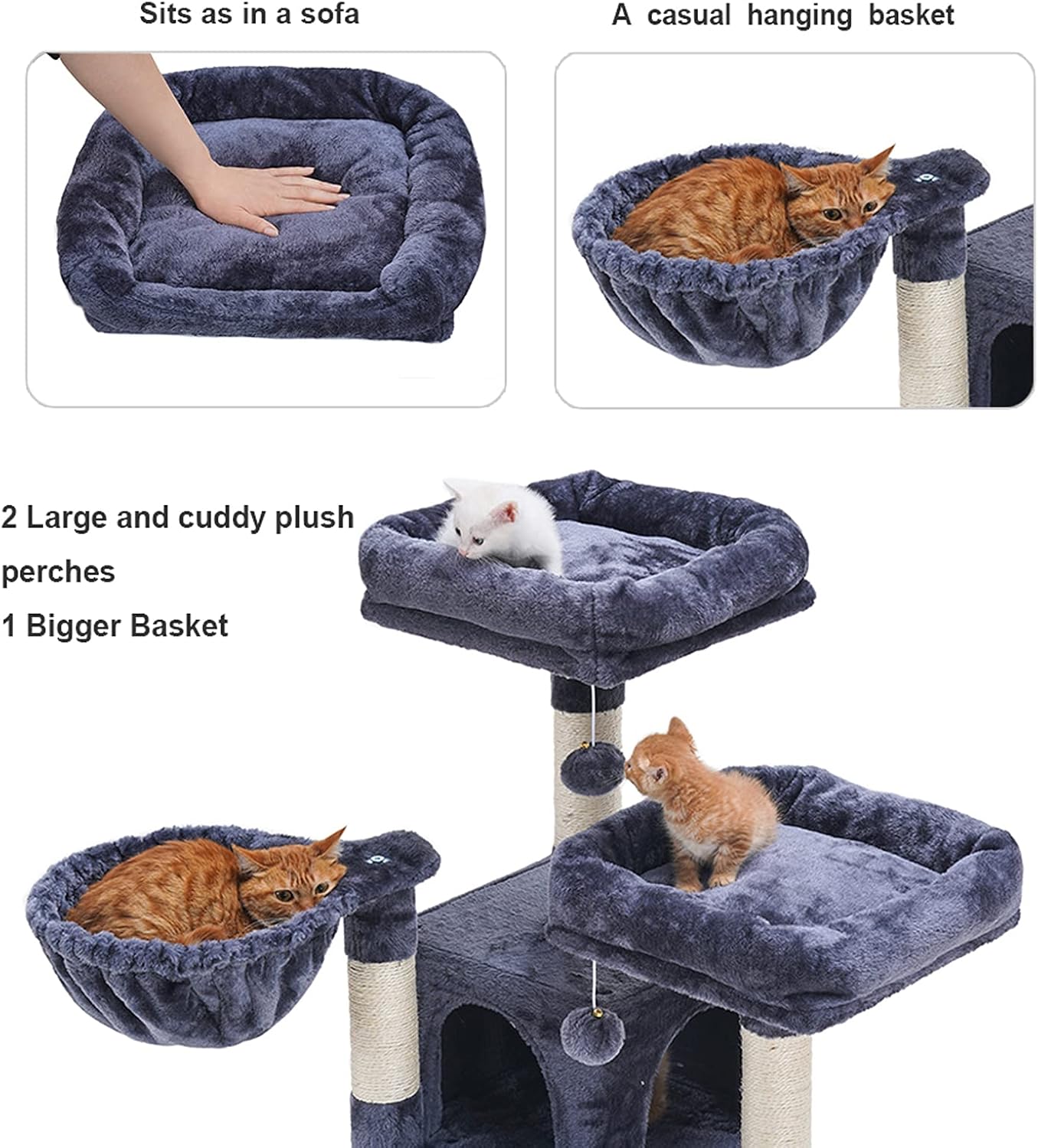 Hey-brother Cat Tree,Cat Tower with Scratching Board,Multi-Level Cat Condo with Basket,Smoky Grey MPJ009G