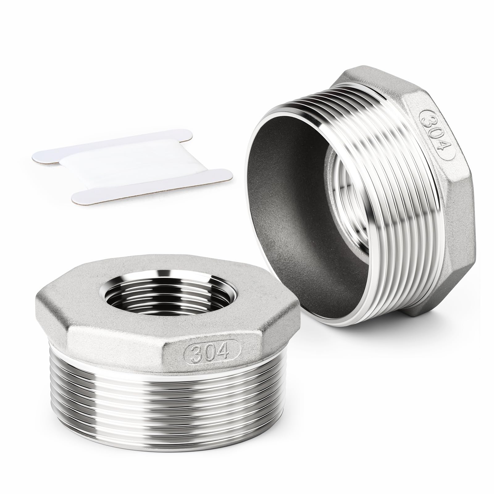 2pcs Hex Socket Reducer, 2" BSP Male to 3/4" BSP Female Thread 304 Stainless Steel Reducer for Pipe Adapter Fitting