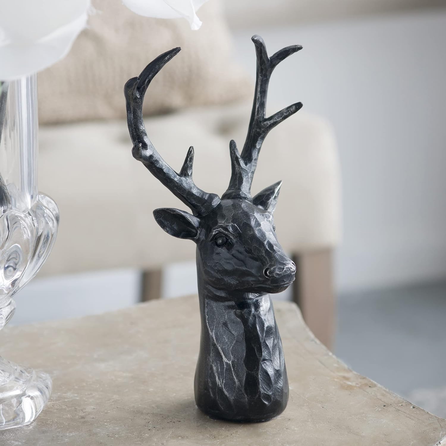 A&B Home Deer Head Sculpture Deer Figurine Black Statue
