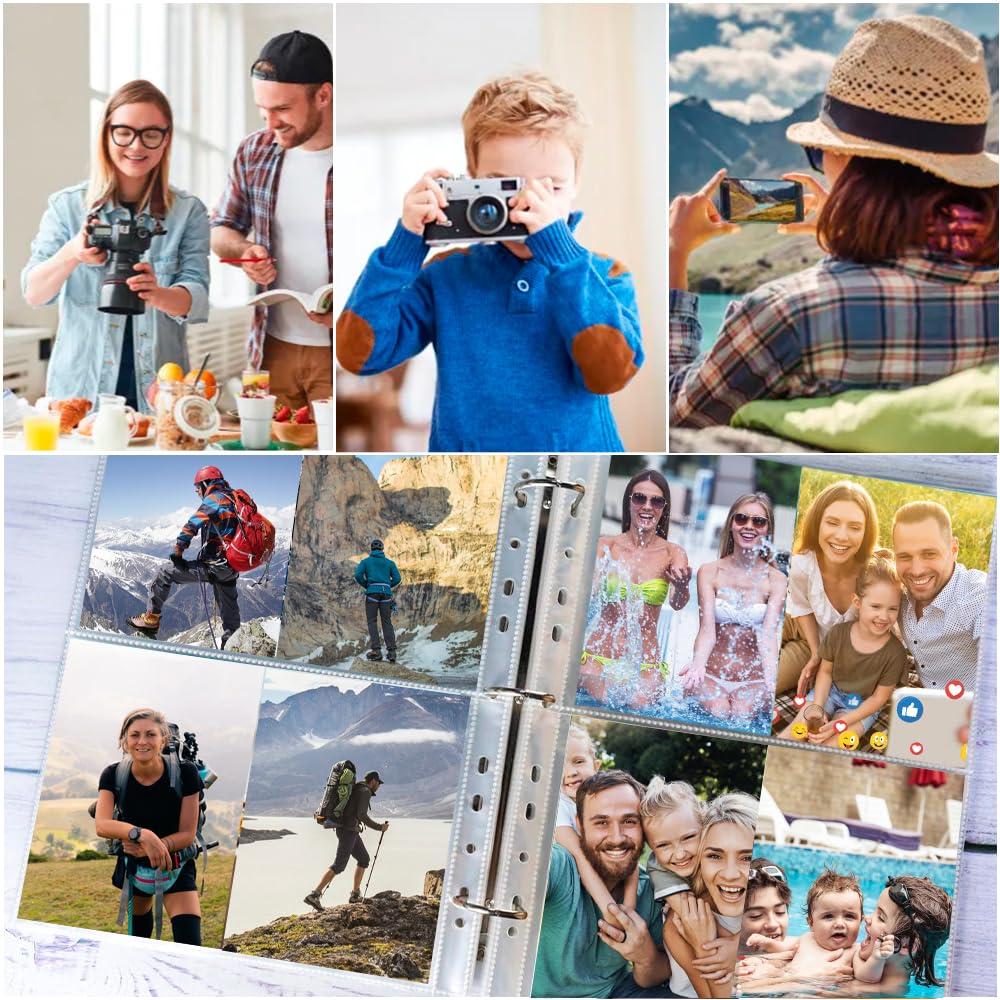 REFORUNG 60 Stück Fotohüllen,A4 PP Klarsichthüllen, 4 Fach Prospekthüllen Transparent Sammelhüllen 11 Löcher Ringbüchern Fotosichthüllen für Familien Hochzeits Tauschen（31cm X 23cm）