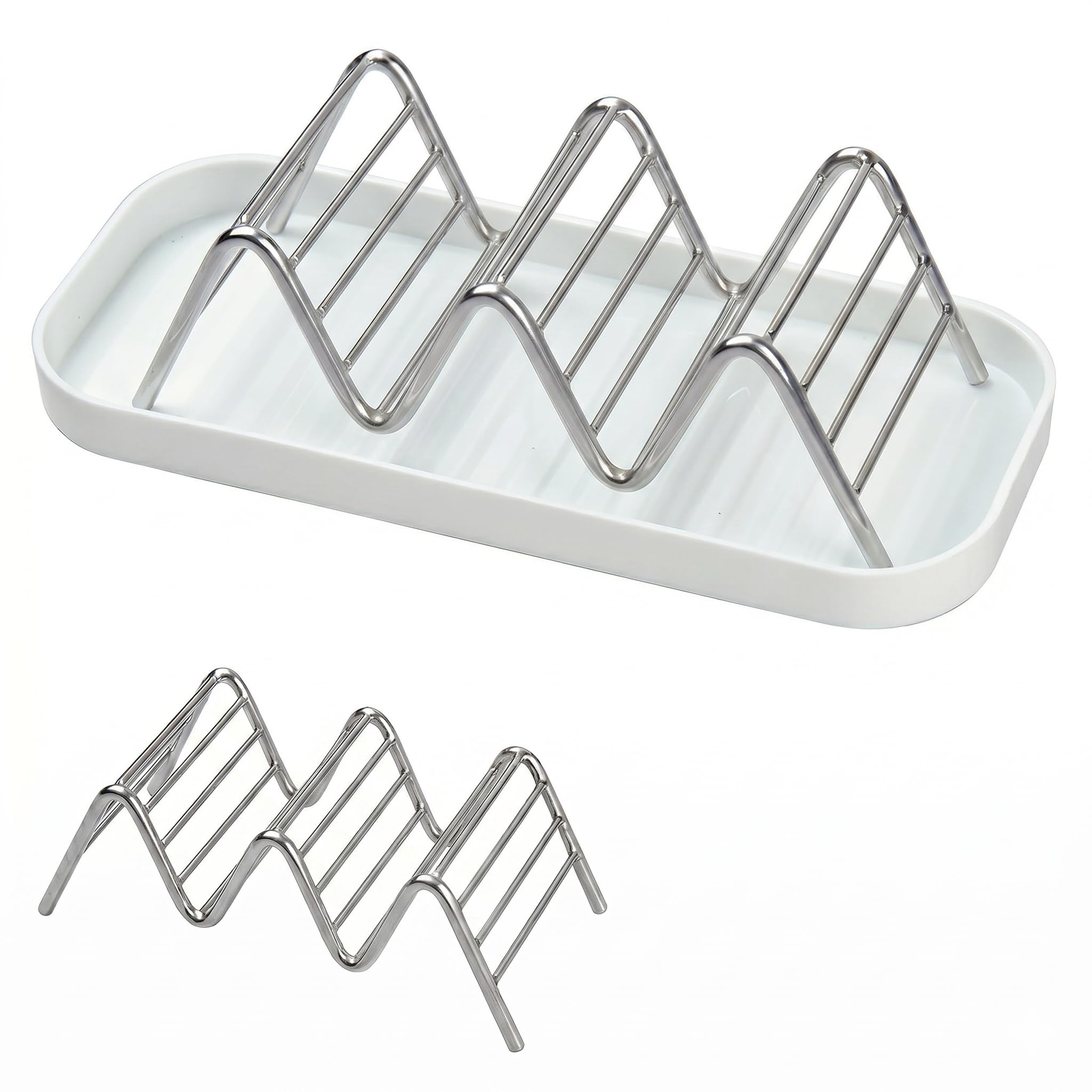 Photo 1 of Bar Soap Holder with Removable Drip Tray,Rustproof SUS304 Stainless Steel Soap Dish for Shower Bathroom Countertop, Non-Slip Wave Bar Saver for Shampoo Soap Sponge, White