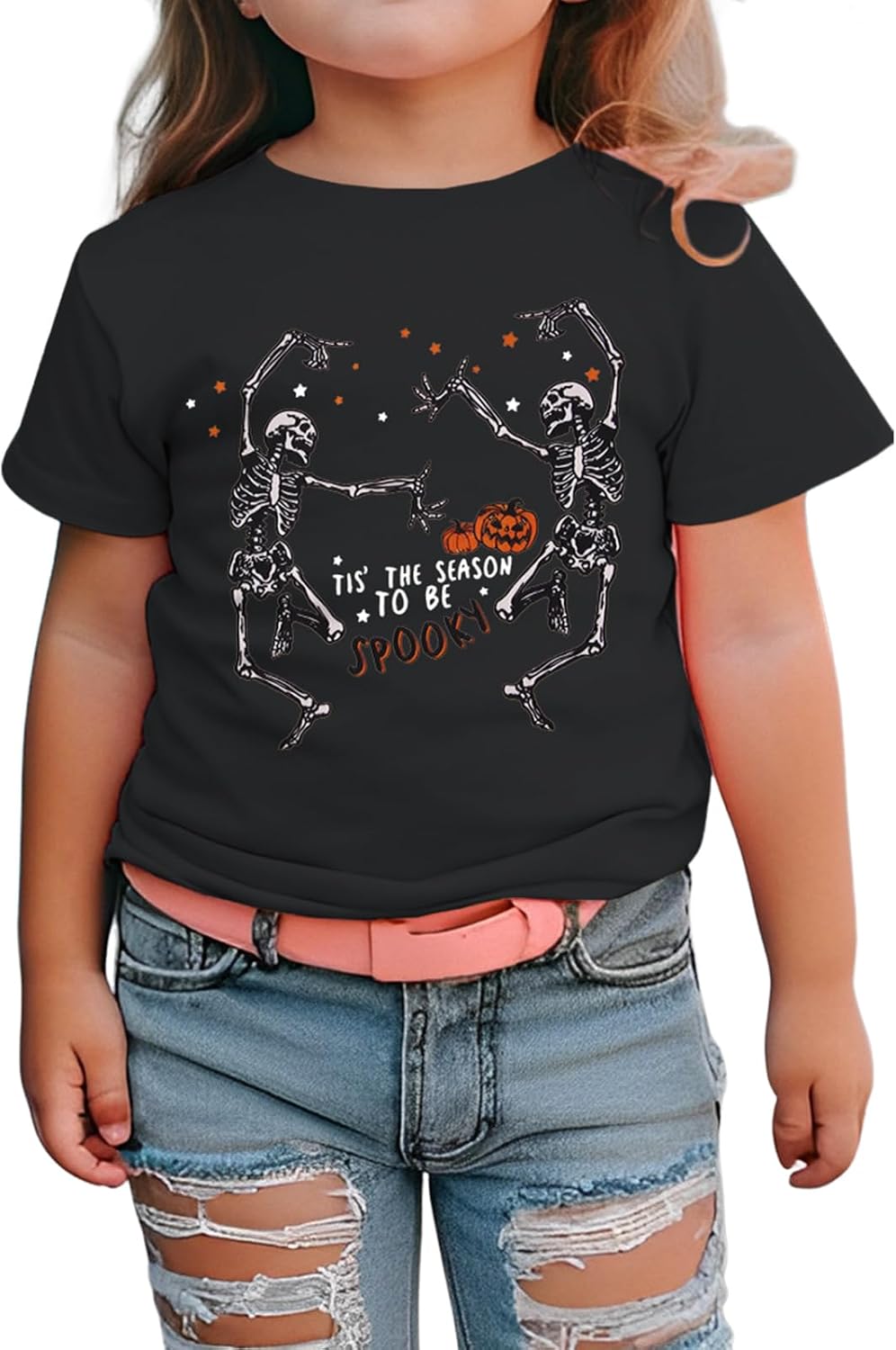 GLIGLITTR Dancing Skeleton Toddler Halloween Shirt Baby Boy Girl Spooky Season Tshirt Funny Skull Tee Tops Kids Fall Clothes