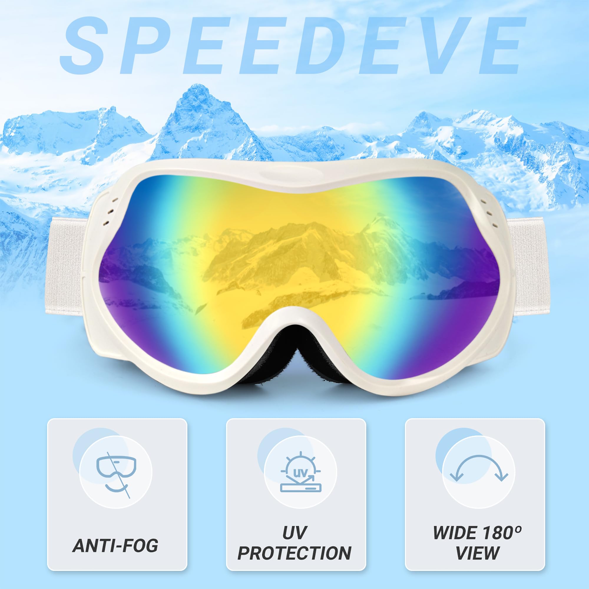 SPEEDEVE Occhiali da Sci Maschera da Snowboard OTG Protezione UV Anti-Nebbia da Donna&Uomo