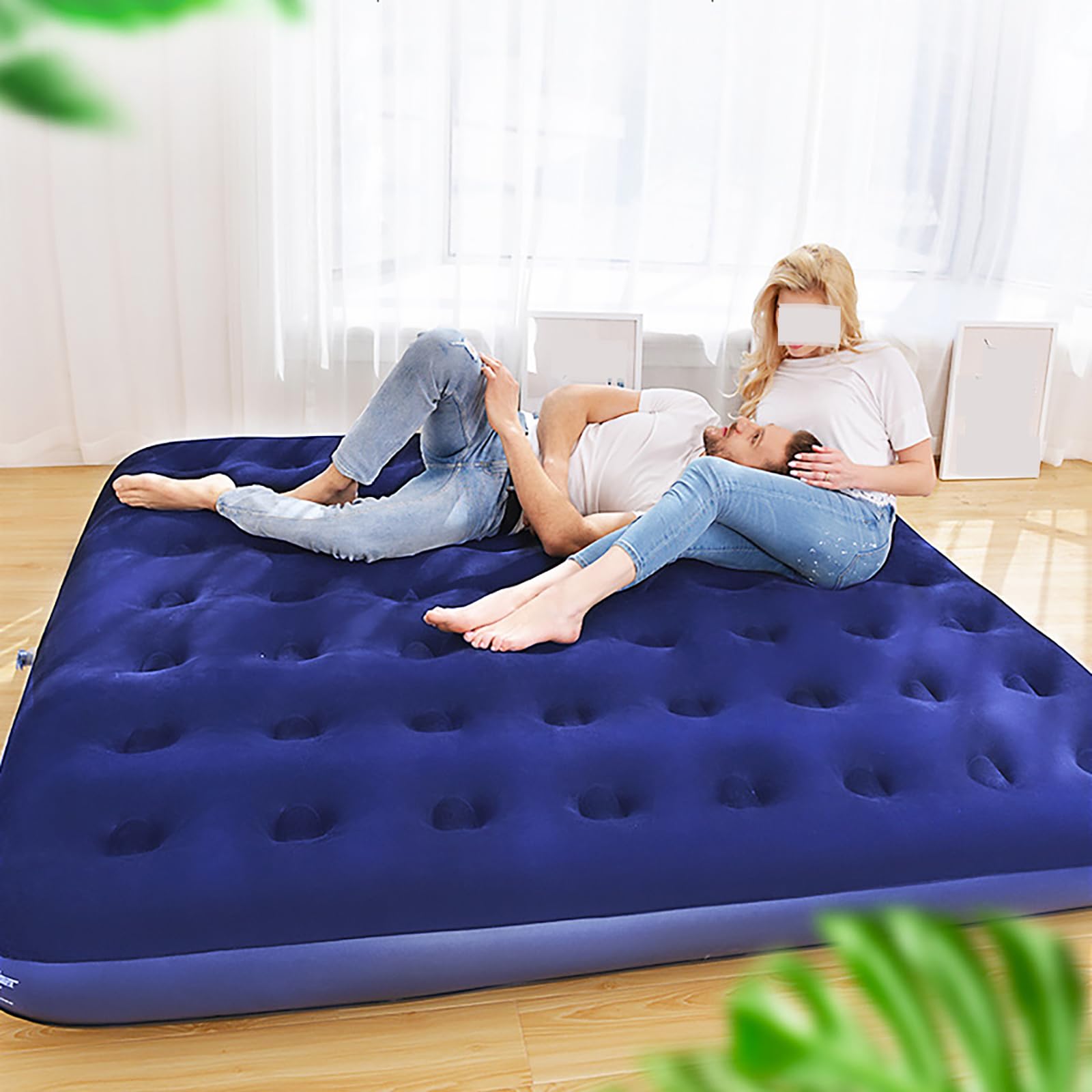 Colchón Inflable para 4 Personas - Cama De Aire De PVC con Bomba Eléctrica Incluida, Colchón De Camping Portátil De Gran Capacidad para Uso Familiar Y Viajes