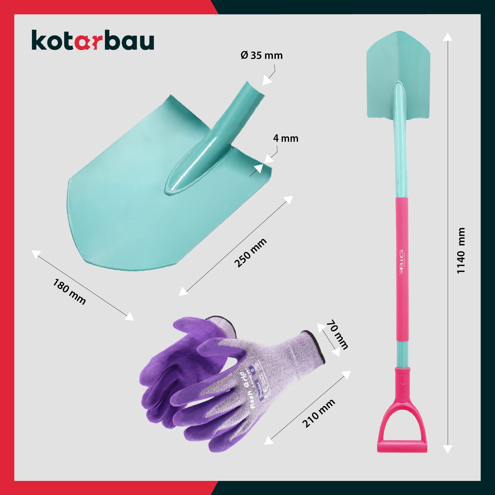 KOTARBAU® Zestaw narzędzi ogrodowych dla kobiet, motyka, łopata, grabie, rękawice