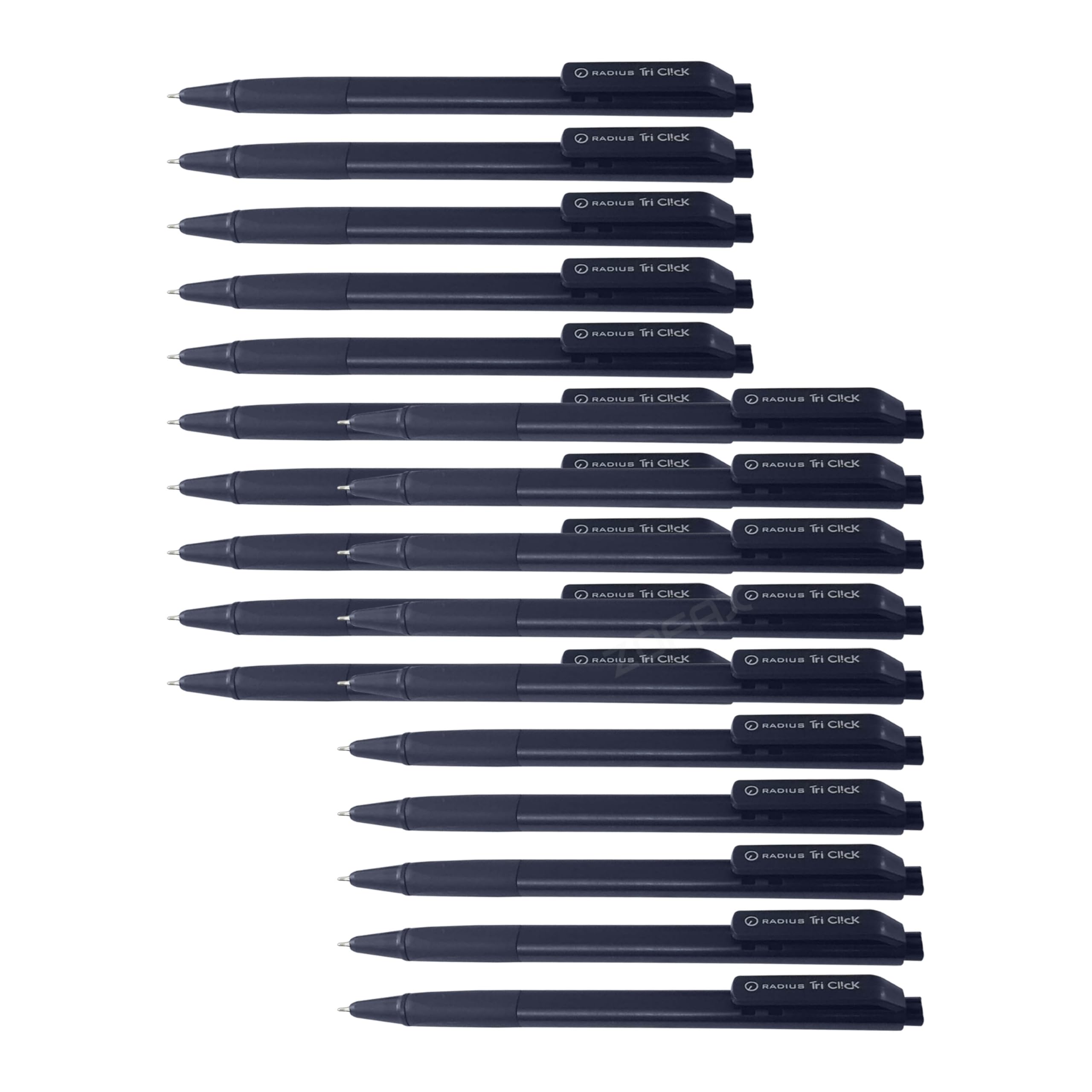 RADIUS TriFINE Retractable Ballpoint Pens, BLACK, Fine Point (0.7mm), Pack of 20, Fine Ball Pens, Perfect Triangular Grip, Ideal for School Office Home Use