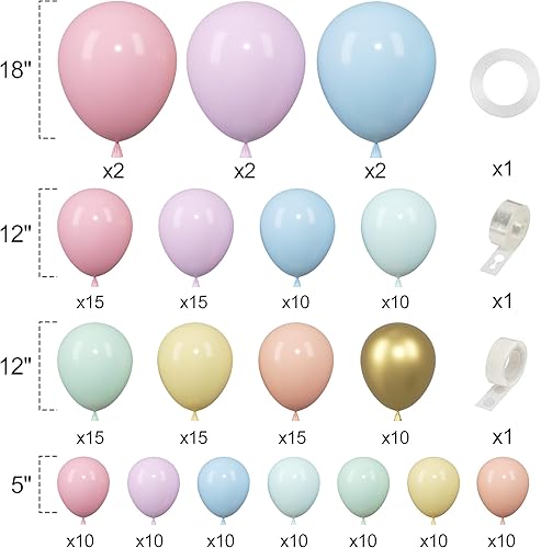 Miniatura 2 de Kit de guirnalda de globos pastel de arco iris pastel de 181 piezas para cumpleaños, boda, fiesta de cumpleaños, macarrón, dona de Pascua y globos