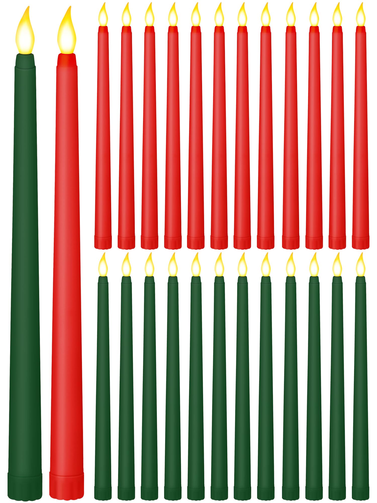 Treela 24 Pcs Flameless Taper Candles Battery Operated ulkB Fake Candles Light LED Candle Sticks Flickering Tapered for Wedding Anniversary Holiday Decoration(Basic,10 Inch,Red,Green)