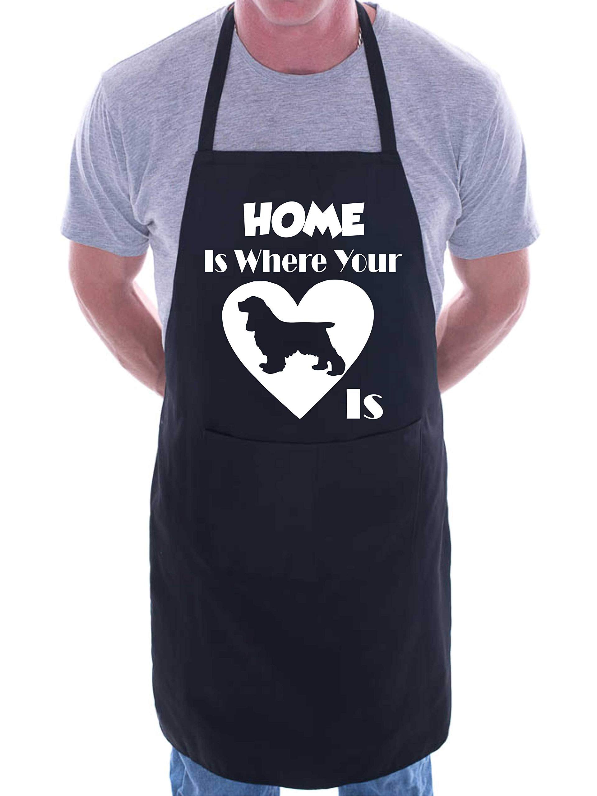 Print4u Women's Black Home Is Where Your Cocker Spaniel Is Apron Cooking Novelty Bbq Gag Gift Present For Dog Lover Mens