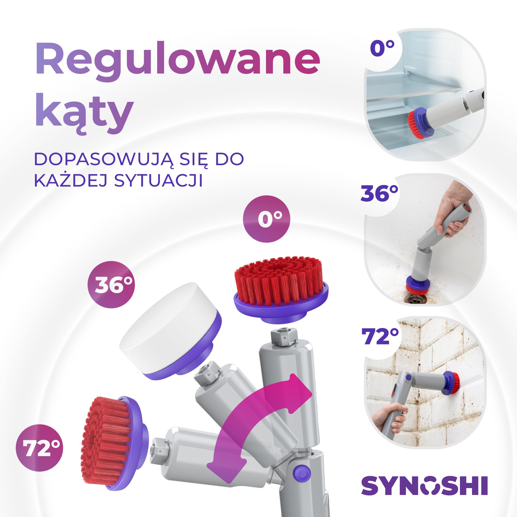 Synoshi Pro Elektryczna Szczotka Obrotowa Power Spin do Domu | Wodoodporna, wysokowydajny silnik. Do łazienki, grilla i mebli ogrodowych.