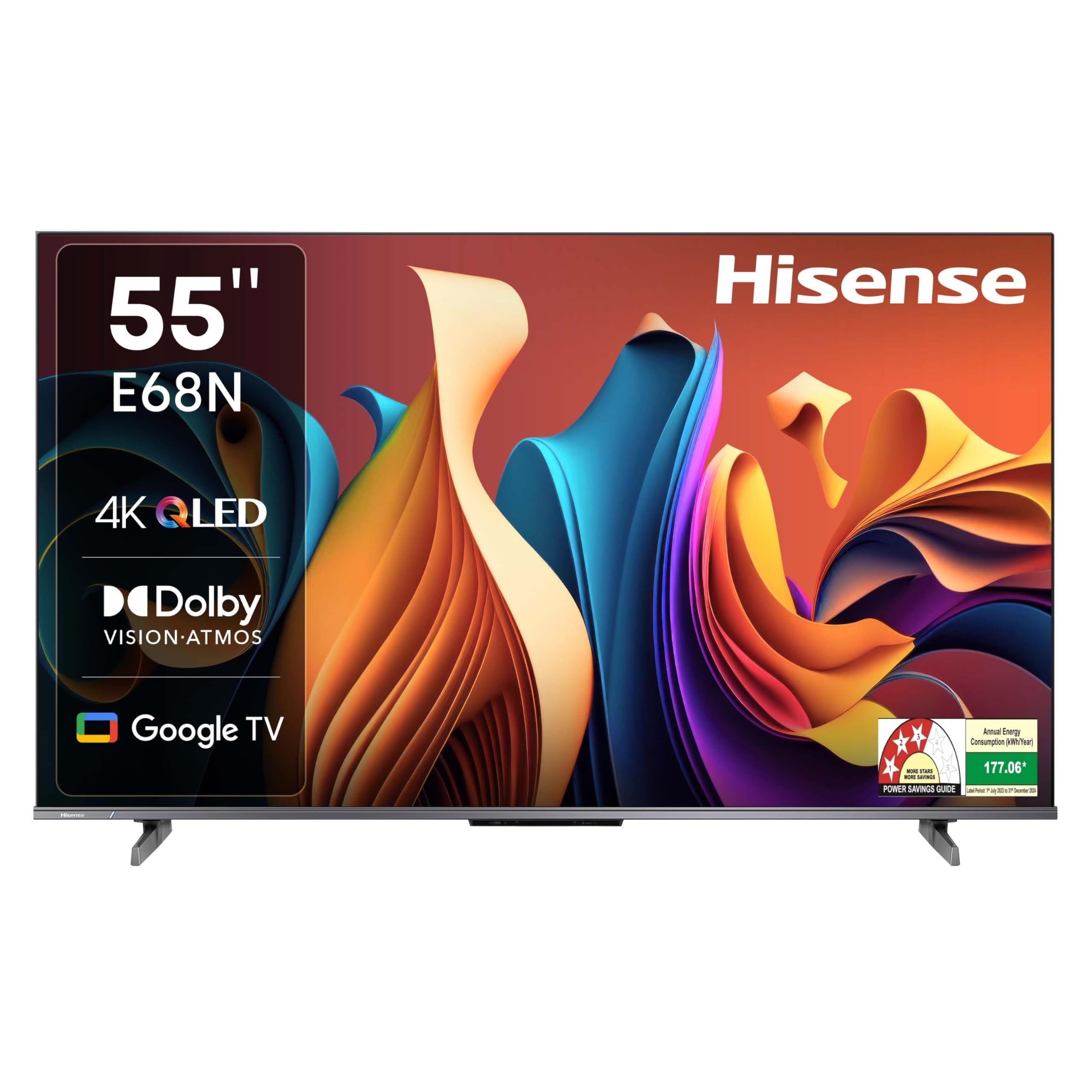 Hisense 139 cm (55 inches) E68N Series 4K Ultra HD Smart Google QLED TV 55E68N (Grey)