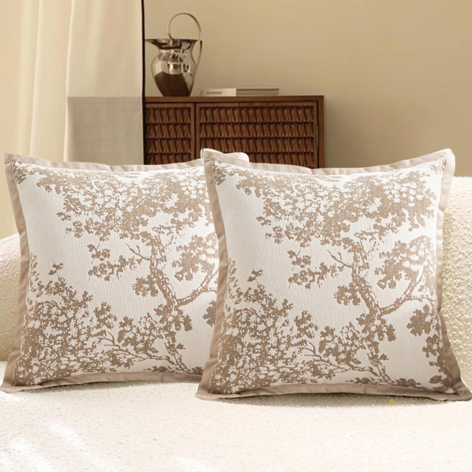 Housse de coussin en chenille douce crème 45x45 cm aux finitions invisibles