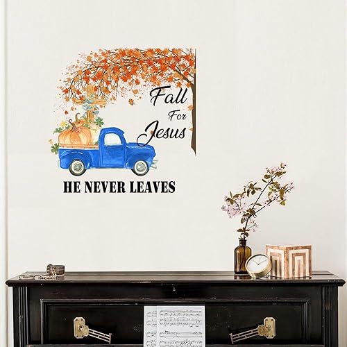 Miniatura 4 de Calcomanías de vinilo con citas para la pared, con texto en inglés "Fall for Jesus He Never Leave", calcomanías de pared para decoración del hogar,