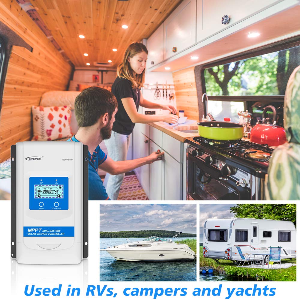 Buy EPEVER 30A RV MPPT Dual Battery Solar Charge Controller 12V 24V