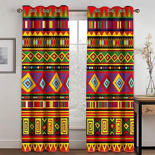 YELDAN Cortinas opacas geométricas de 63 pulgadas de largo para sala de estar, dormitorio, cortinas y cortinas de los años 70, juegos de 2 paneles,
