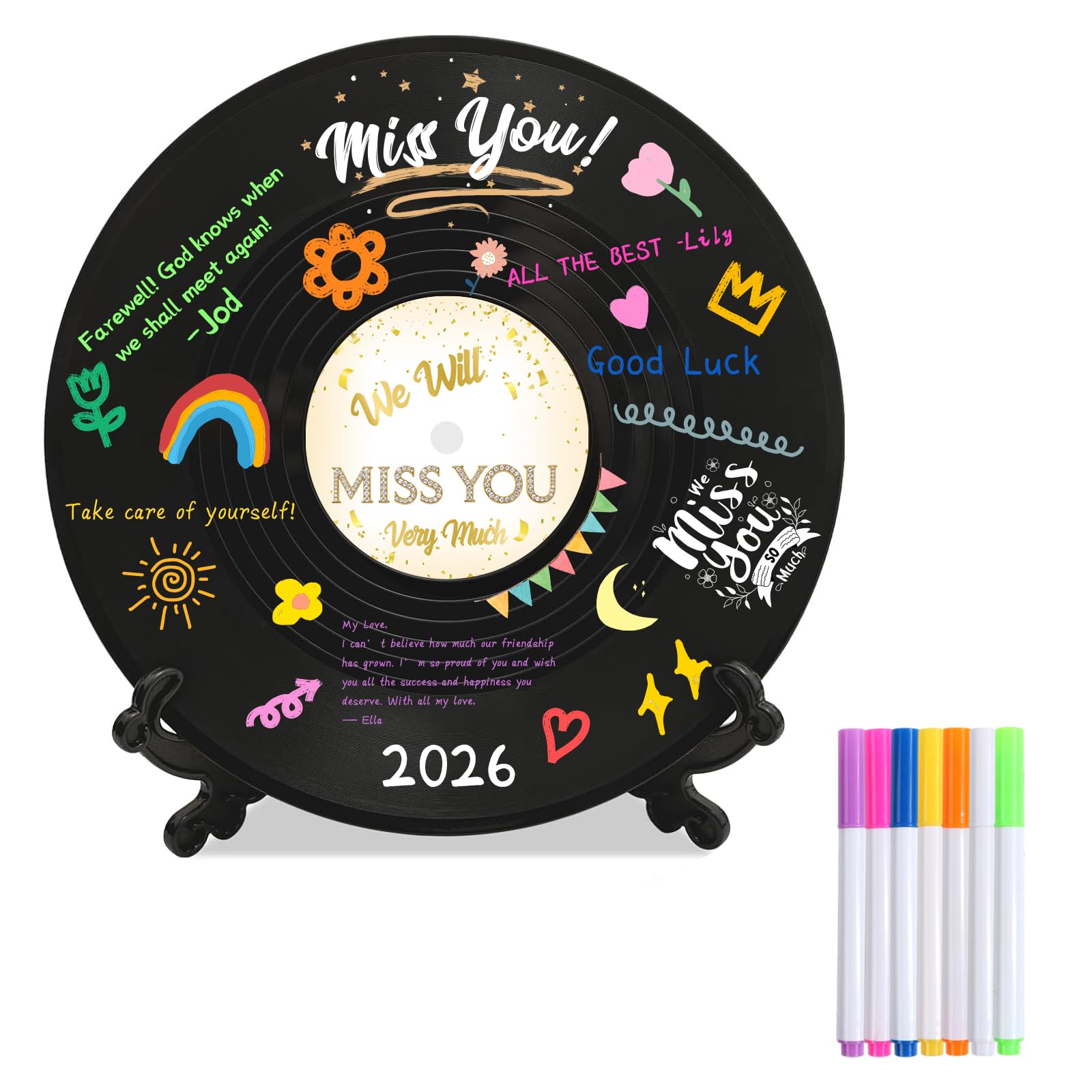 We Will Miss You - Disco in vinile con decorazioni per feste di addio, libro degli ospiti, regalo per uomini, donne, pensionamento, laurea, festa, firma in vinile
