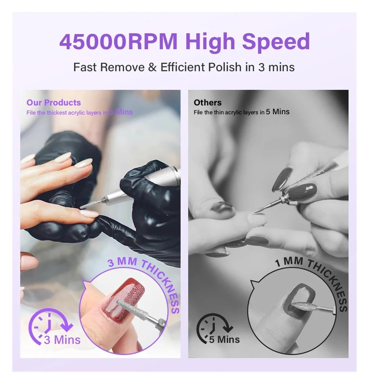 Frezarka do paznokci, Profesjonalna akumulatorowa wiertarka do paznokci 45000 obr./min., wyświetlacz HD, metalowa maszyna manicure i do użytku domowego