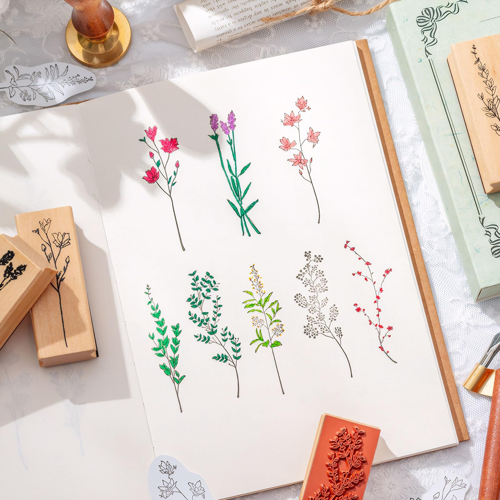 Vintage Flower Stamps - 8 Pcs for Crafting -4