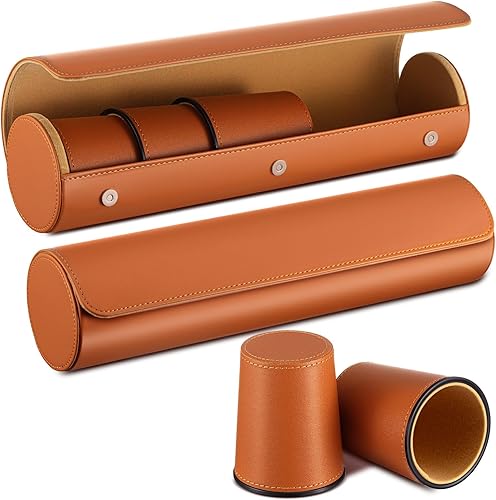 Liliful El juego de 2 tazas de cuero incluye 10 dados de cuero, 50 dados y 2 fundas de almacenamiento de cuero con cierre magnético, juego de dados