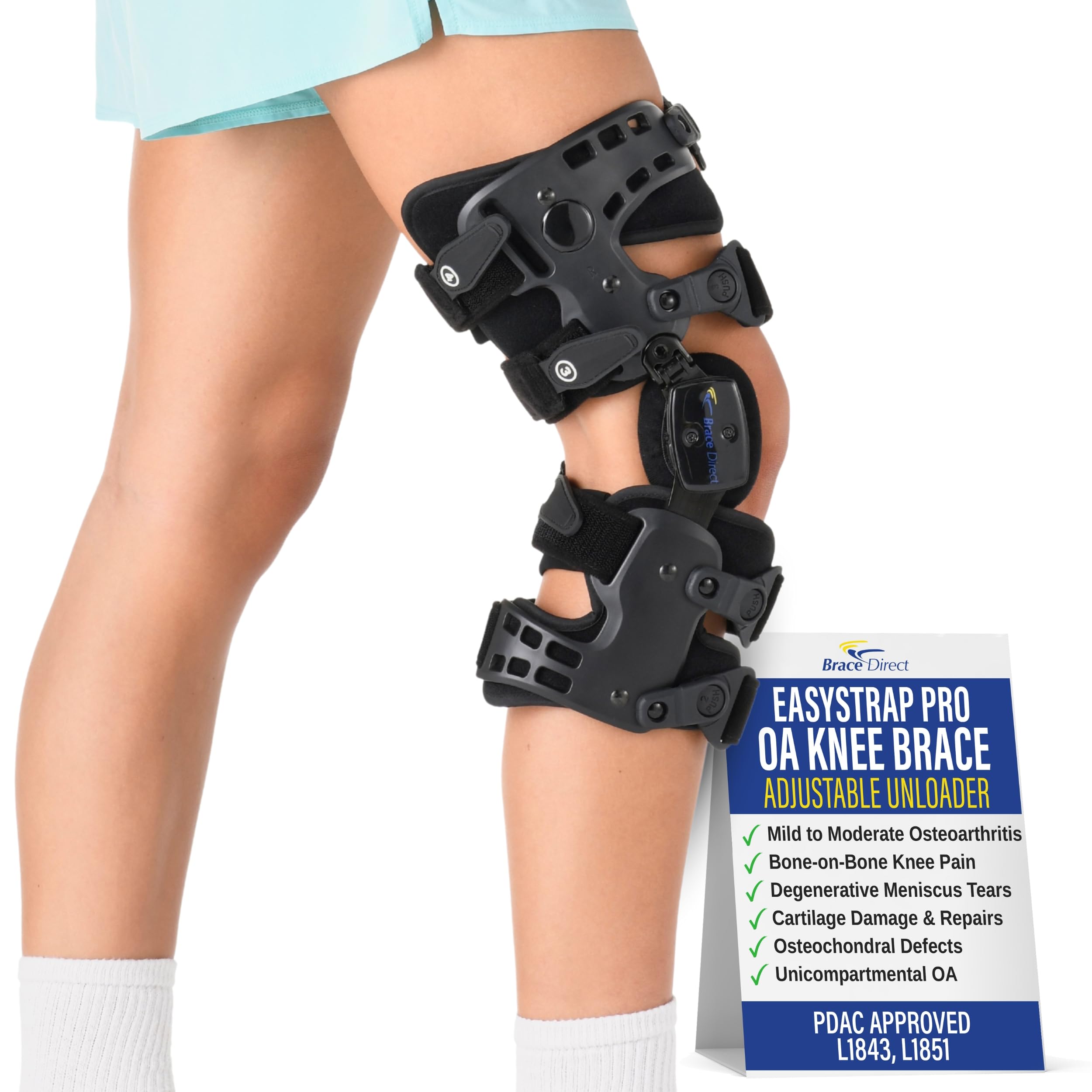 Brace Align EasyStrap Pro OA Unloader Knee Brace - Adjustable Hinged Osteoarthritis Support for Bone on Bone Knee Pain, Meniscus Tears & Cartilage