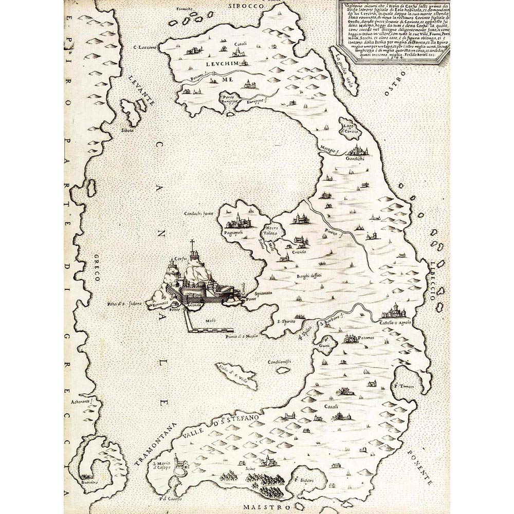 Wee Blue Coo Map Greek Island Corfu Antique Greece Art Print Poster Wall Decor 12X16 Inch