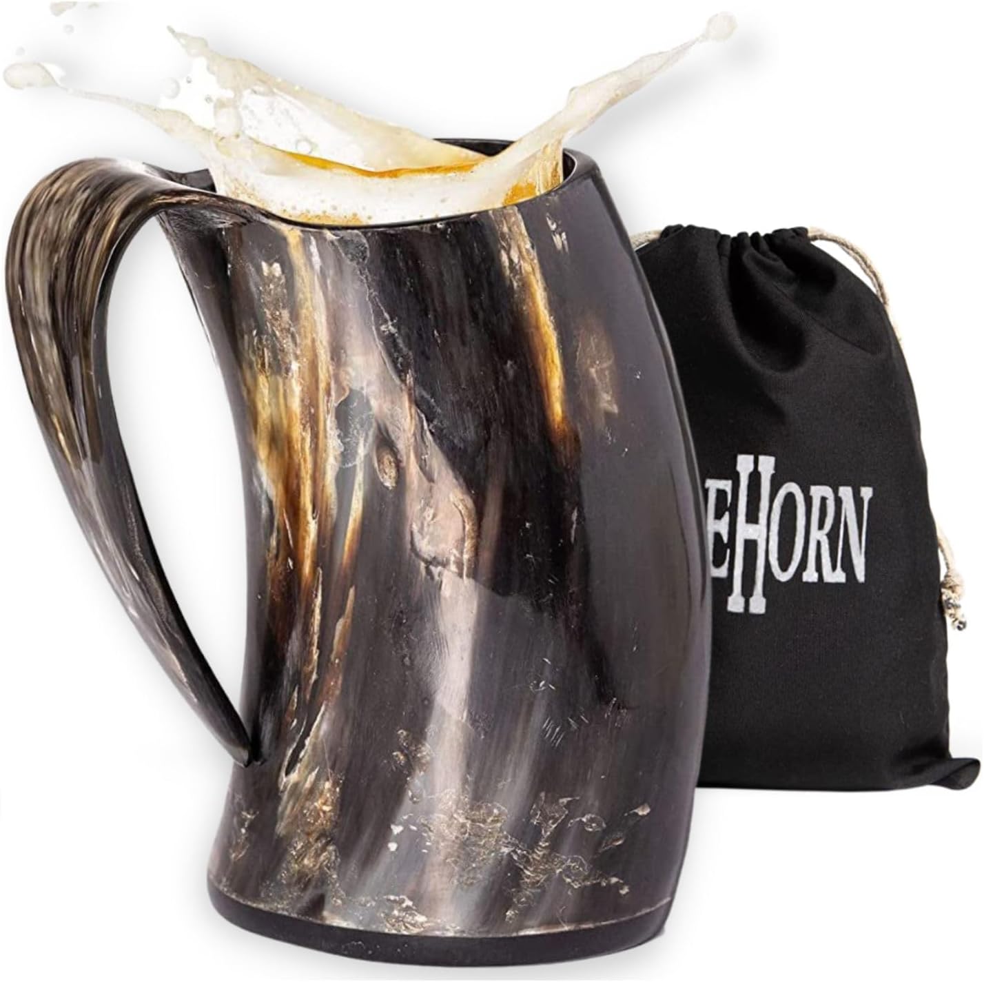 AleHorn Original Handcrafted Authentic Viking Drinking Horn Tankard for Beer Mead Ale - Genuine Medieval Inspired Stein Mug Food Safe Vessel with Handle (24oz)