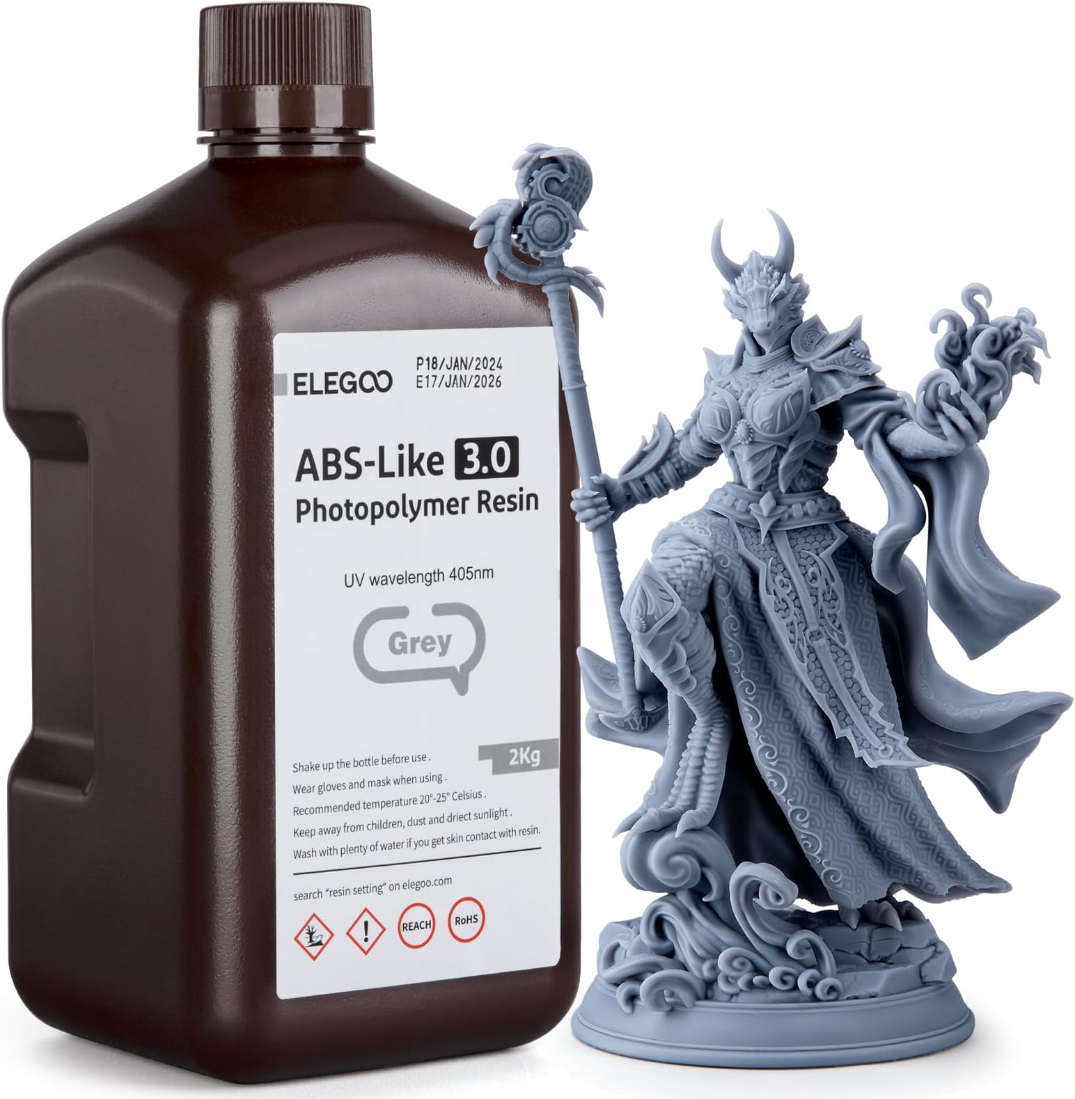 ABS-Like 3D Printer Resin 3.0, 405nm UV-Curing Photopolymer Resin for LCD/DLP 3D Printing, with Enhanced Strength and Toughness, High Precision, Low Viscosity, Grey 2KG