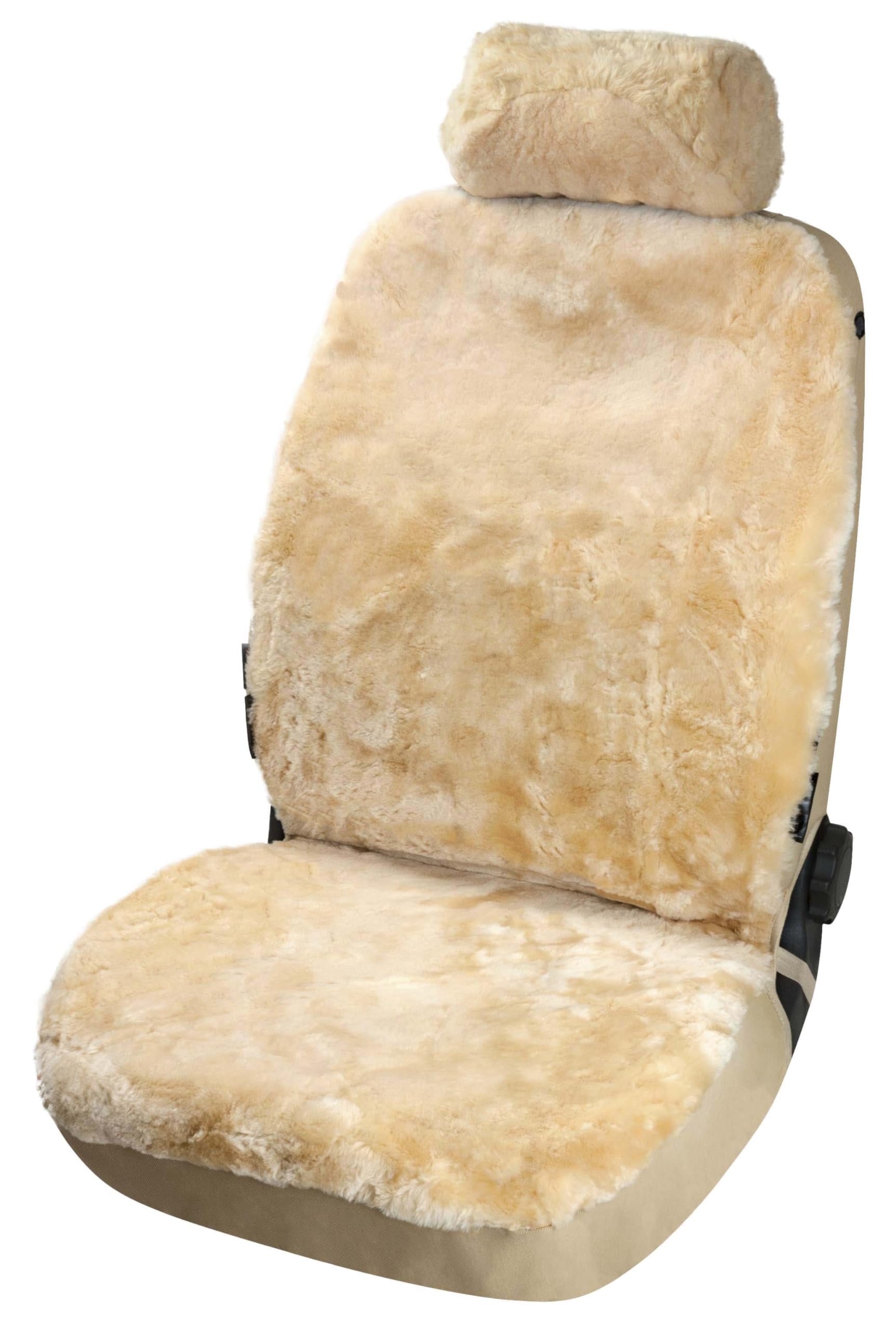 Walser Housse de siège Auto en Peau d'agneau Iva, 100% Peau de Mouton Housse de siège pour Voiture, 1 pièce de Fourrure d'agneau Housses de sièges Avant de Voiture Beige