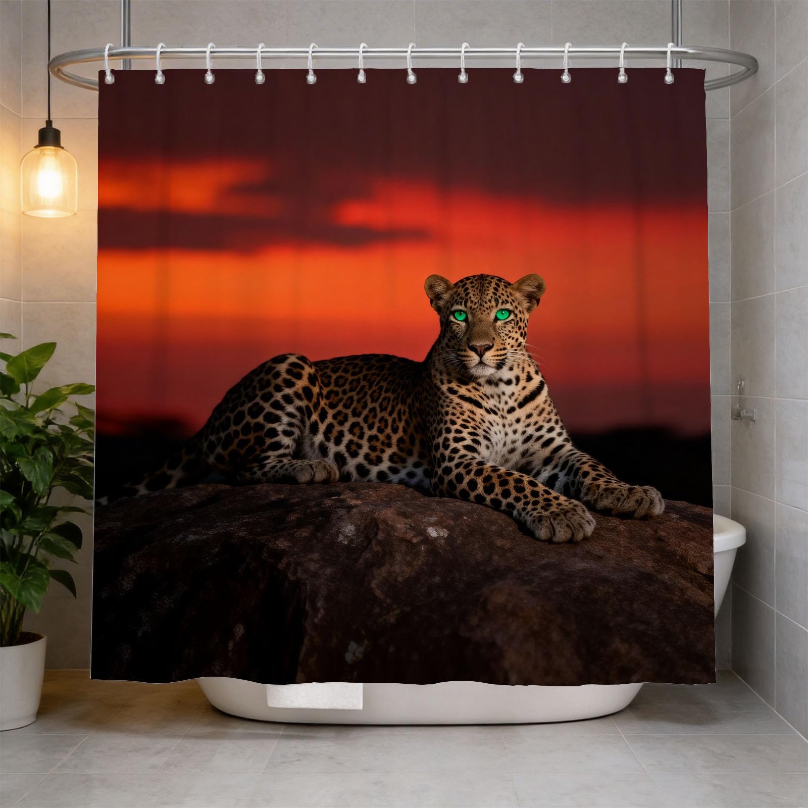 Hongduo 3D Panther Shower Curtain for Stalls Bathtubs Africa Animal Bathroom Decor Shower Curtain Set Polyester Fabric Waterproof 180x180cm/71X71 Inch with Hooks