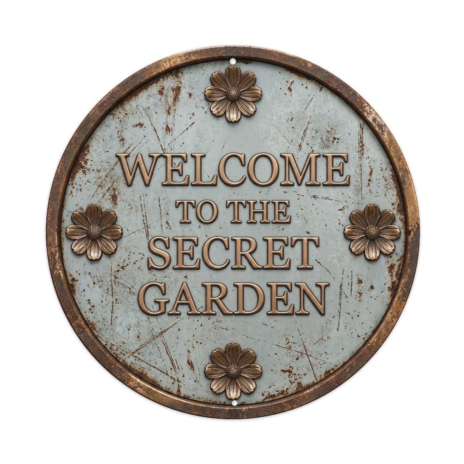 Vintage Welcome Secret Garden Bronze Mist Cosmos Metal Tin Sign