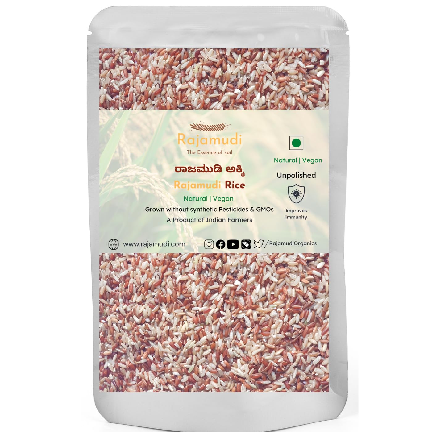Rajamudi Organics Authentic Rajamudi Rice (Unpolished) Organic Rajamudi Rice-MOQ 5 Kg