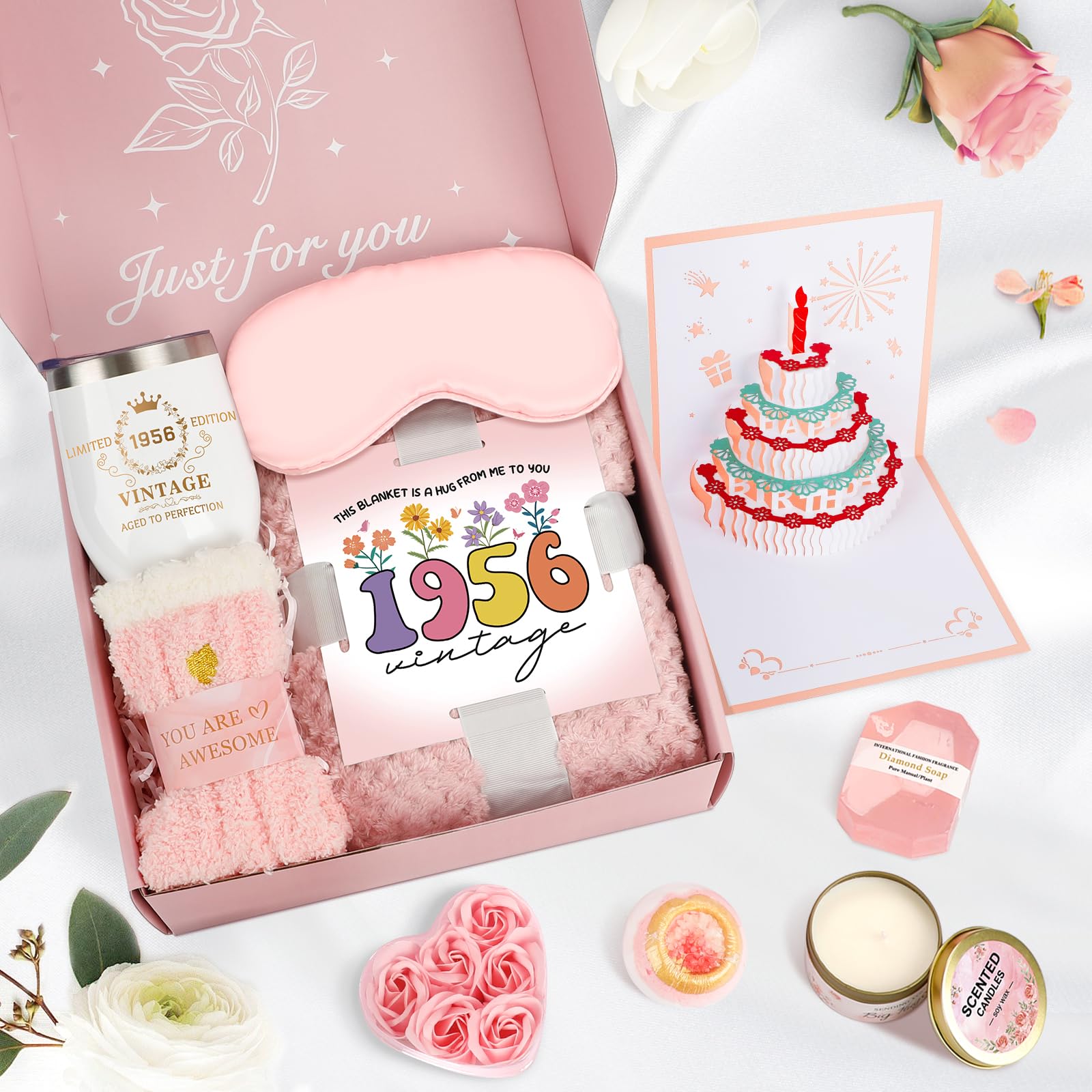 70th Geburtstagsgeschenke für Frauen, Pflege-Paket Relaxing Spa Kit mit Tumbler Decke