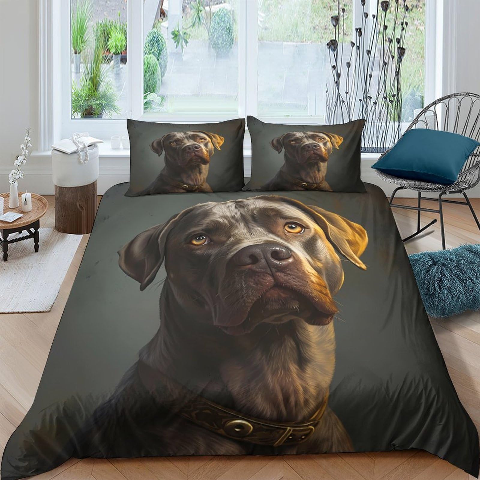 Ctjqhvkz Style-2 3D Printed Black Dog Portrait Fitted Sheet Microfiber Durable Bed Cover For Bedroom Guest Room Decor Protection Single（135X200cm）