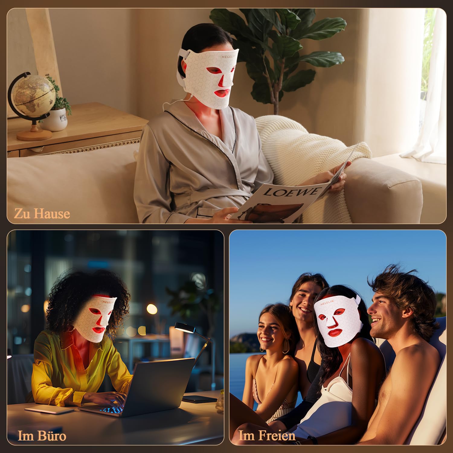 MEGELIN LED Lichttherapie Gesichtsmaske, Lichttherapie Maske, 7 gezielte Lichtmodi, Infrarot-Licht Hautverjüngung, Akne Reduktion Hautpflege, Anti-Aging, reduzieren Falten glatte Haut, Rotlichtmaske
