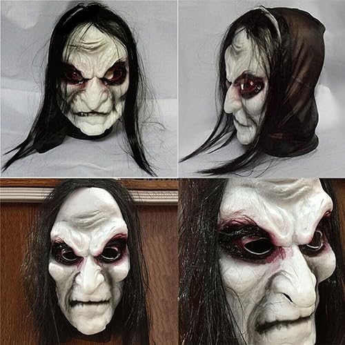 Miniatura 5 de VICDUEKG Máscara aterradora de Halloween con pelo largo, máscara de diablo de terror para cosplay, fiesta espeluznante, disfraz de Halloween,