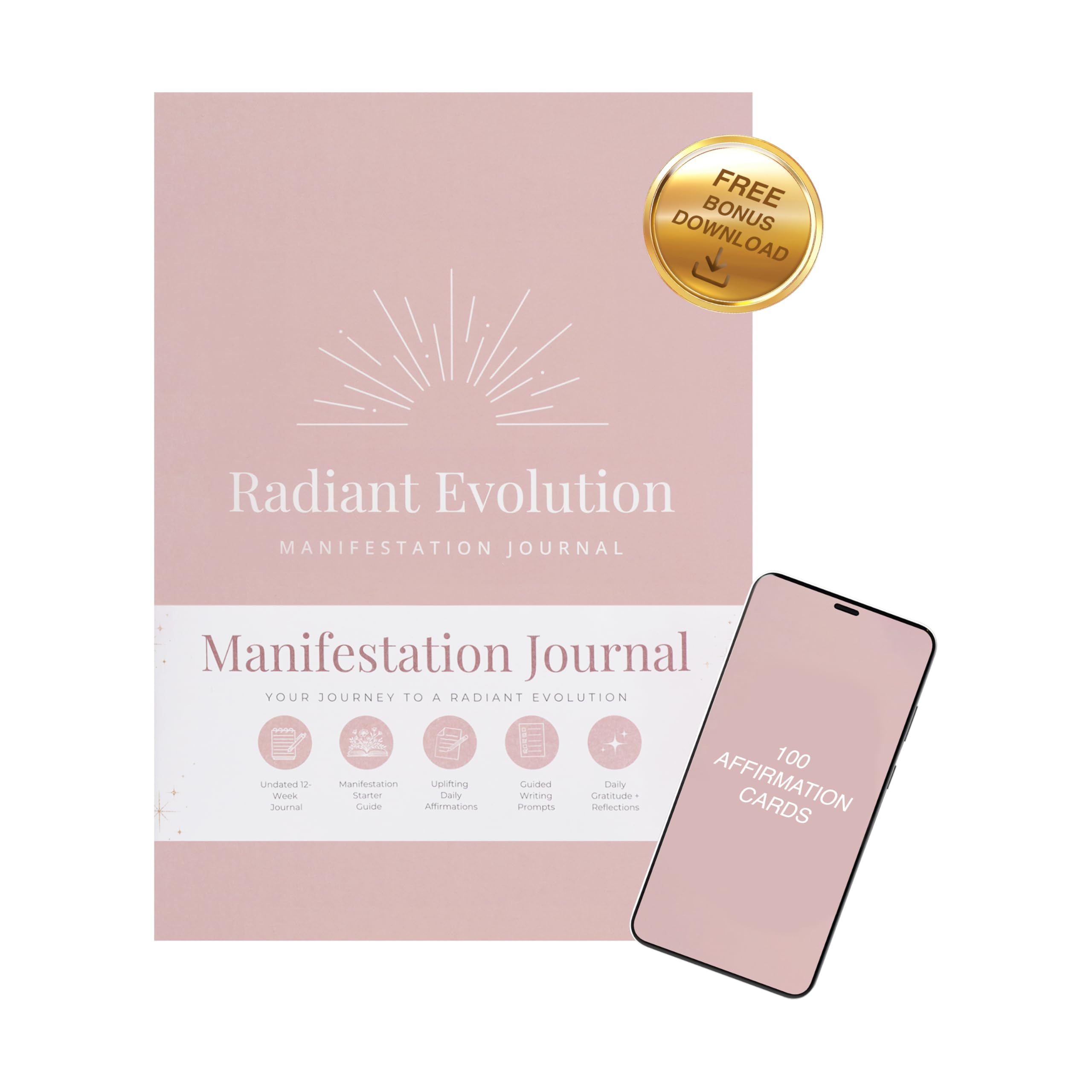 Manifestation Journal for Women - 12- Week Self Care Journal w/Vision Board, 100 Digital Affirmation Cards, Gratitude Prompts & Goal Setting, Meditation