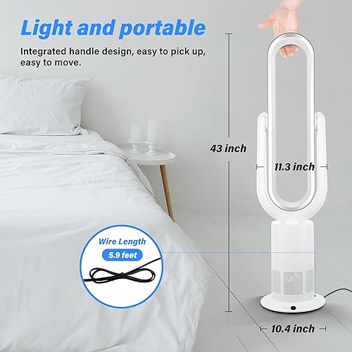 Miniatura 7 de Simple Deluxe Ventilador de torre sin aspas de 43 pulgadas con extraíble, ventilador de refrigeración para uso en interiores, ventilador oscilante