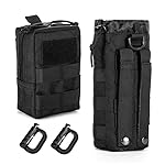 Upgraded Sports Water Bottles Pouch Bag, Tactical Drawstring Molle Water Bottle Holder Tactical Pouches, Travel Mesh Water Bottle Bag Tactical Hydration Carrier (Black_WaterPouch-Small Pouch)