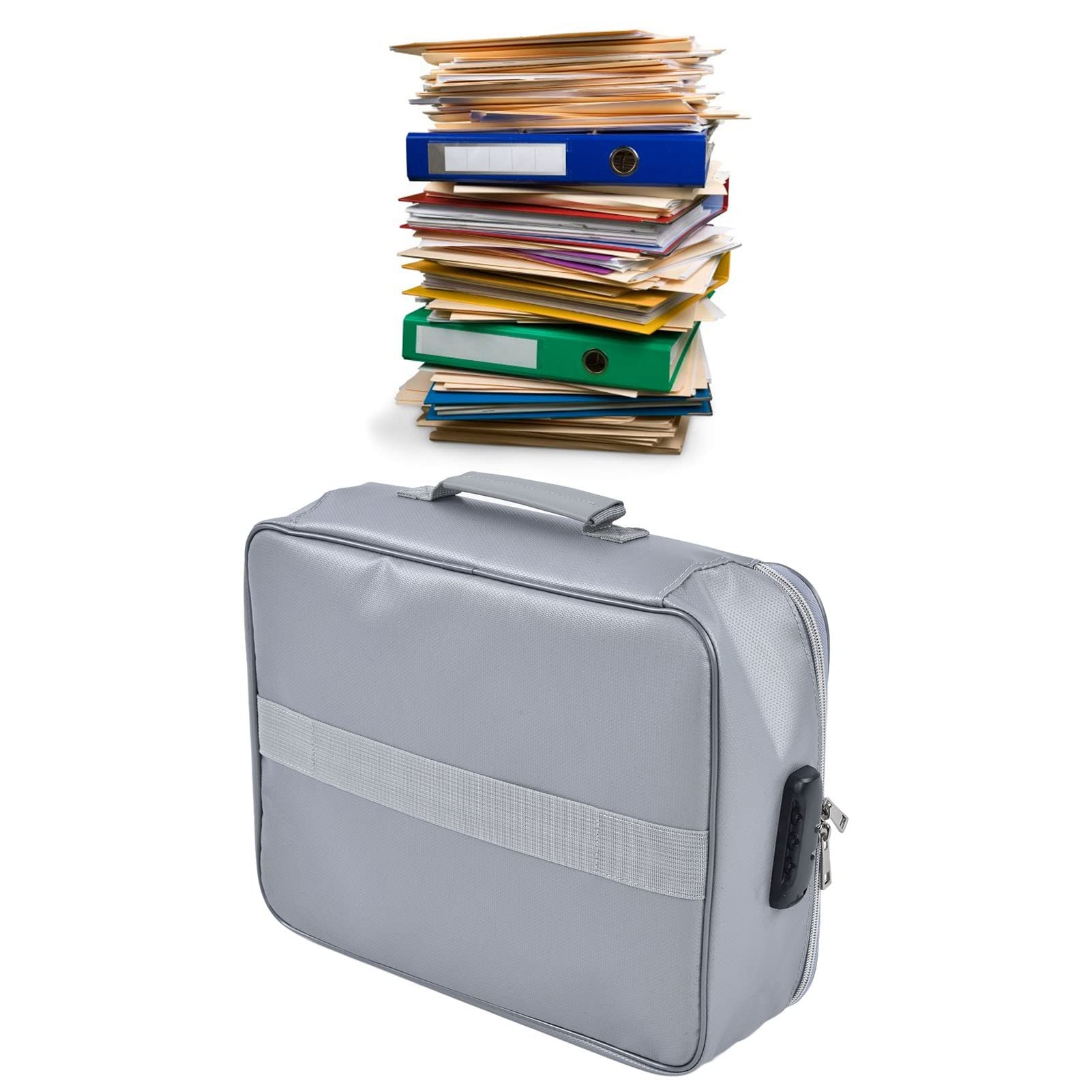 Borsa portadocumenti ignifuga, Custodia organizer per documenti con serratura, Cassetta di sicurezza ignifuga di grande capacità per file, contanti, gioielli, passaporto, (Argento)