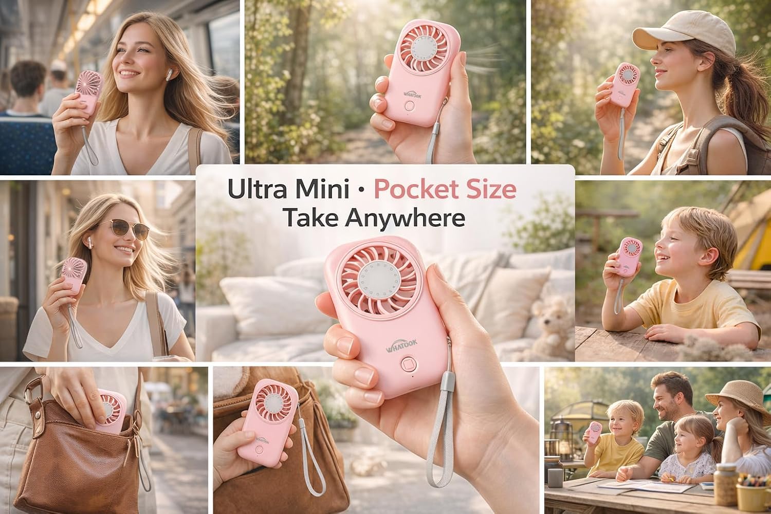 WHATOOK Mini Fan Small Portable Fans: 5 Speeds Personal Makeup Handheld Fans USB Rechargeable, Lightweight Home Office Outdoor Travel, Kids, Summer Essentials, Gift for Women and Girls