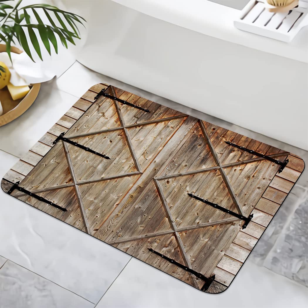 HommomHBath Mat 17 x 24 inch Quick Dry Super Absorben Microfiber Bathroom Rugs Washable Non-Slip Bathroom Mat with Wooden Door Brown