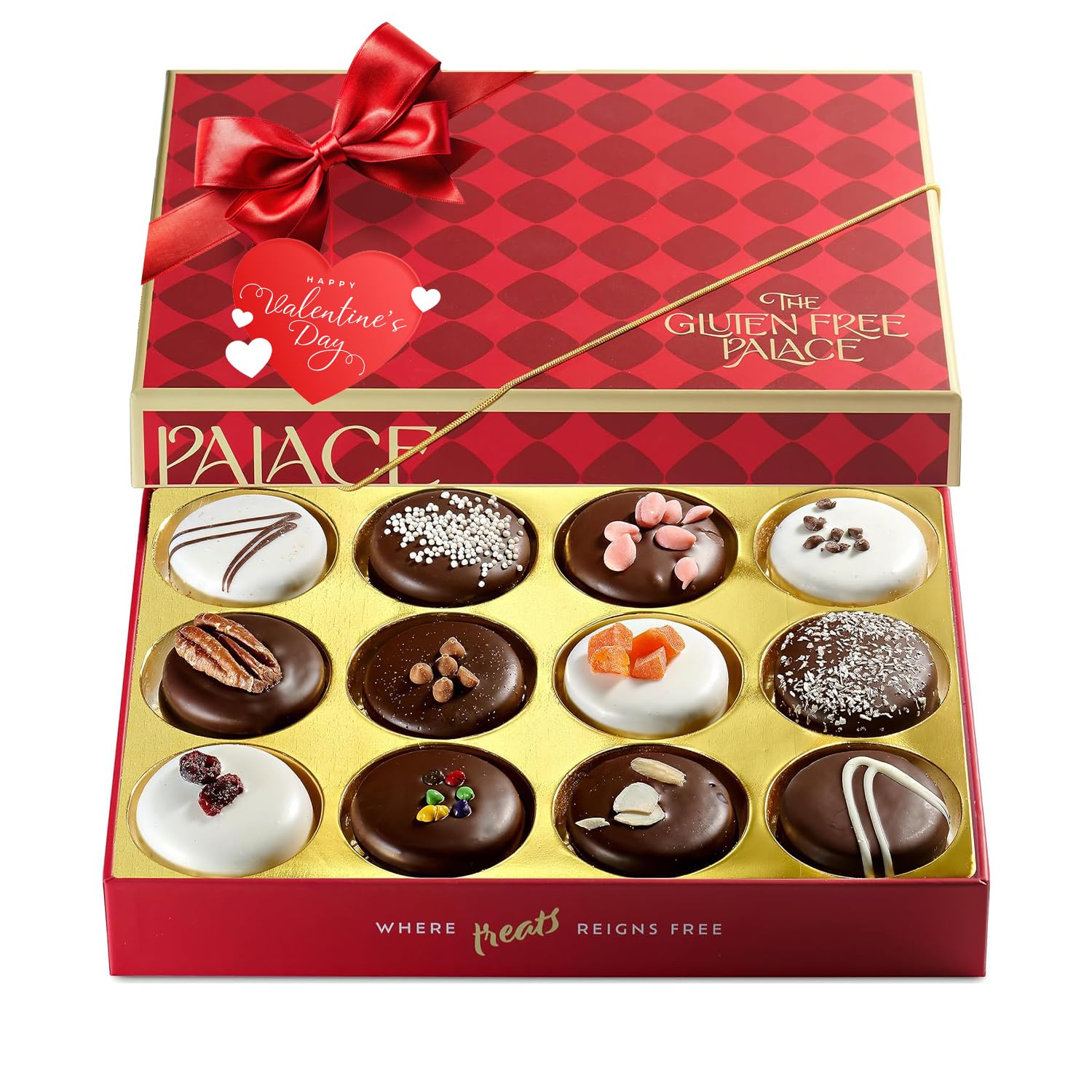 Gluten Free Palace Valentine’s Day Gift Basket – Vegan Gluten Free Chocolate Covered Cookies – Gourmet Sweet Treats and Cookie Gift for Men & Women (12 Count)