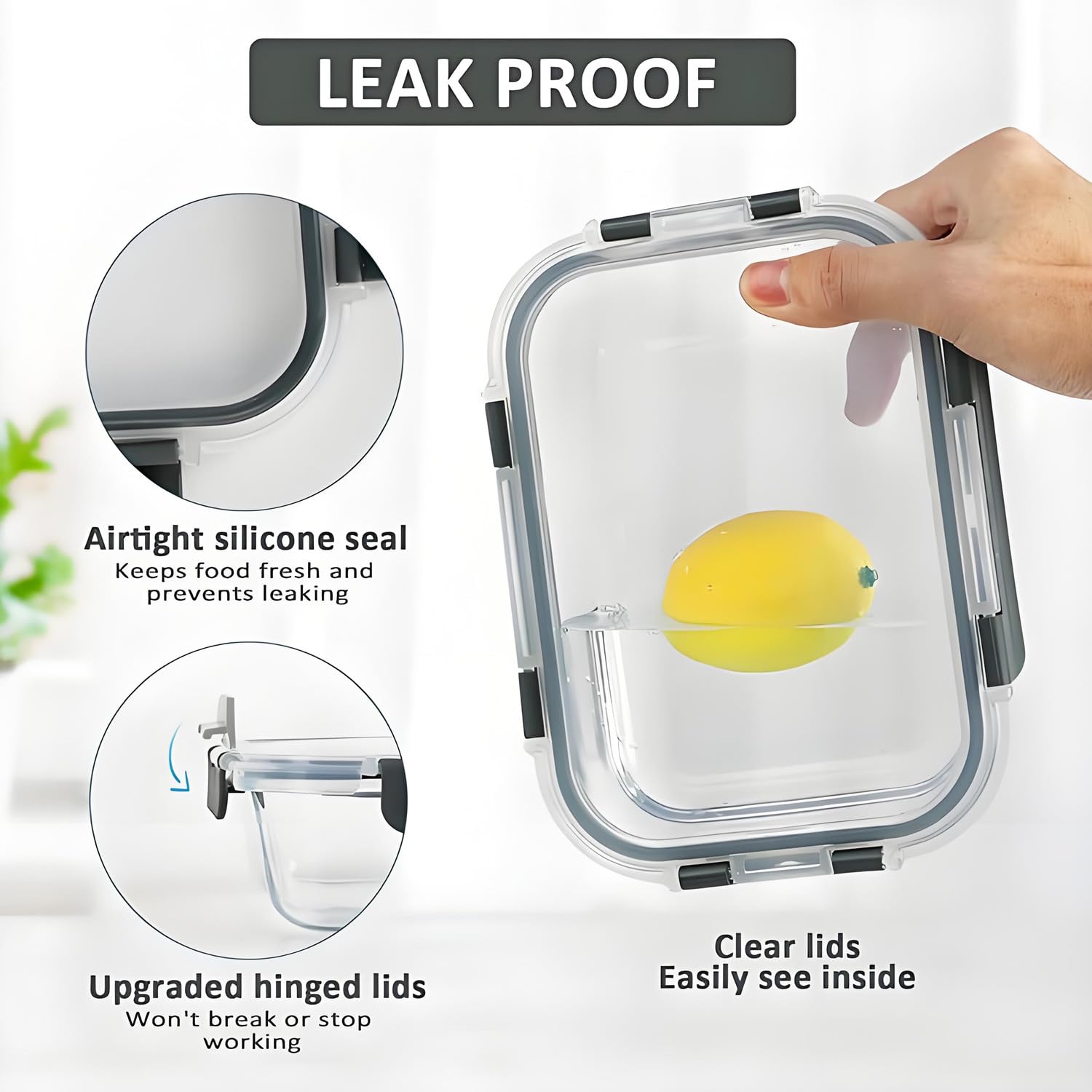 Juego de 8 cajas de almacenamiento de cristal, sin BPA, apto para microondas y congelador, perfecto para preparar comidas y almacenamiento de alimentos. (Negro)