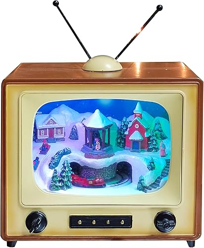 Miniatura 2 de MOMENTS IN TIME Tren animado retro de TV de 6 pulgadas, con luces LED, reproduce 8 canciones clásicas de vacaciones, funciona con pilas, decoración