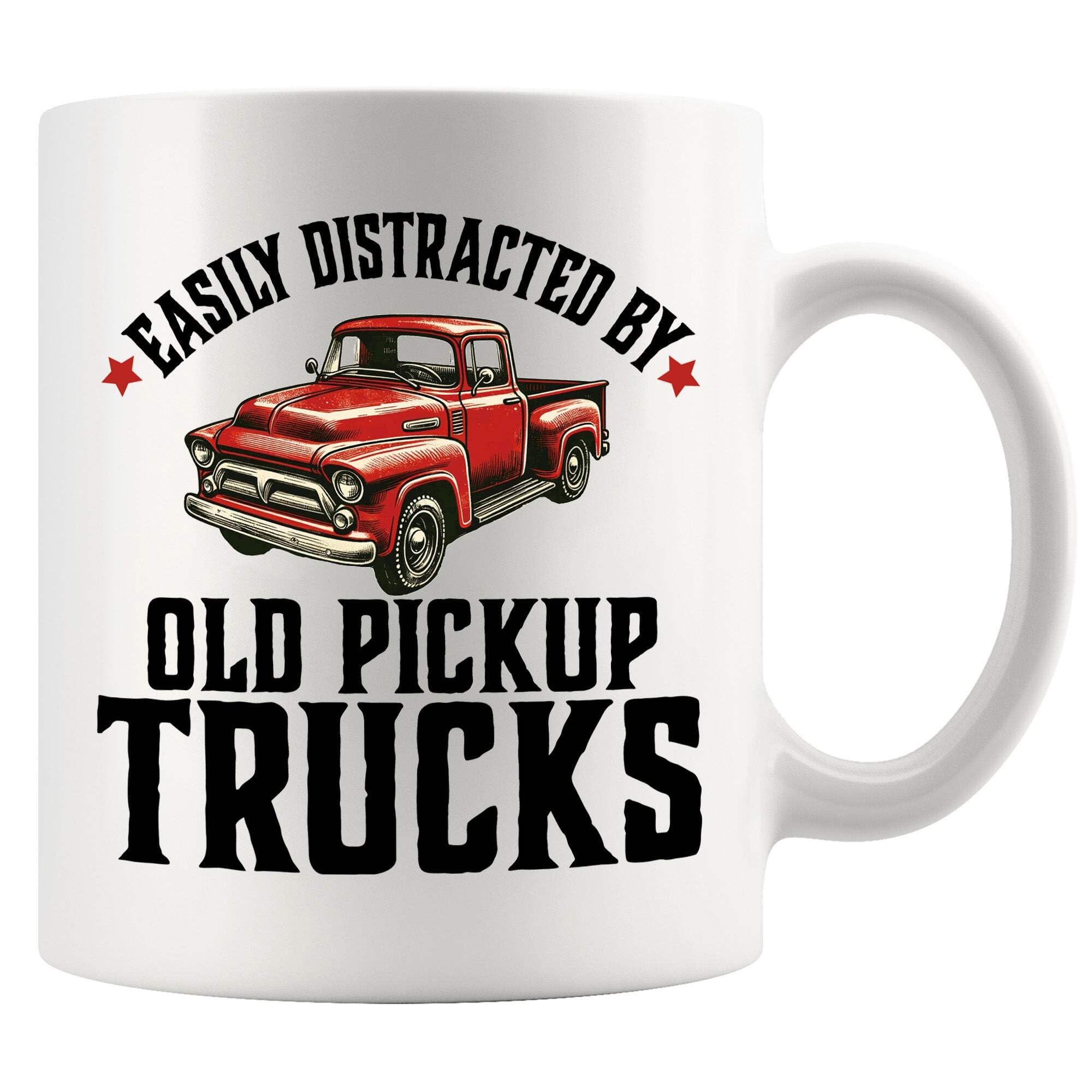Easily Distracted by Old Pickup Truck Classic Car Lover Gifts Vintage Cars Novelty Drinkware Ceramic Mug 11 oz White 11 oz